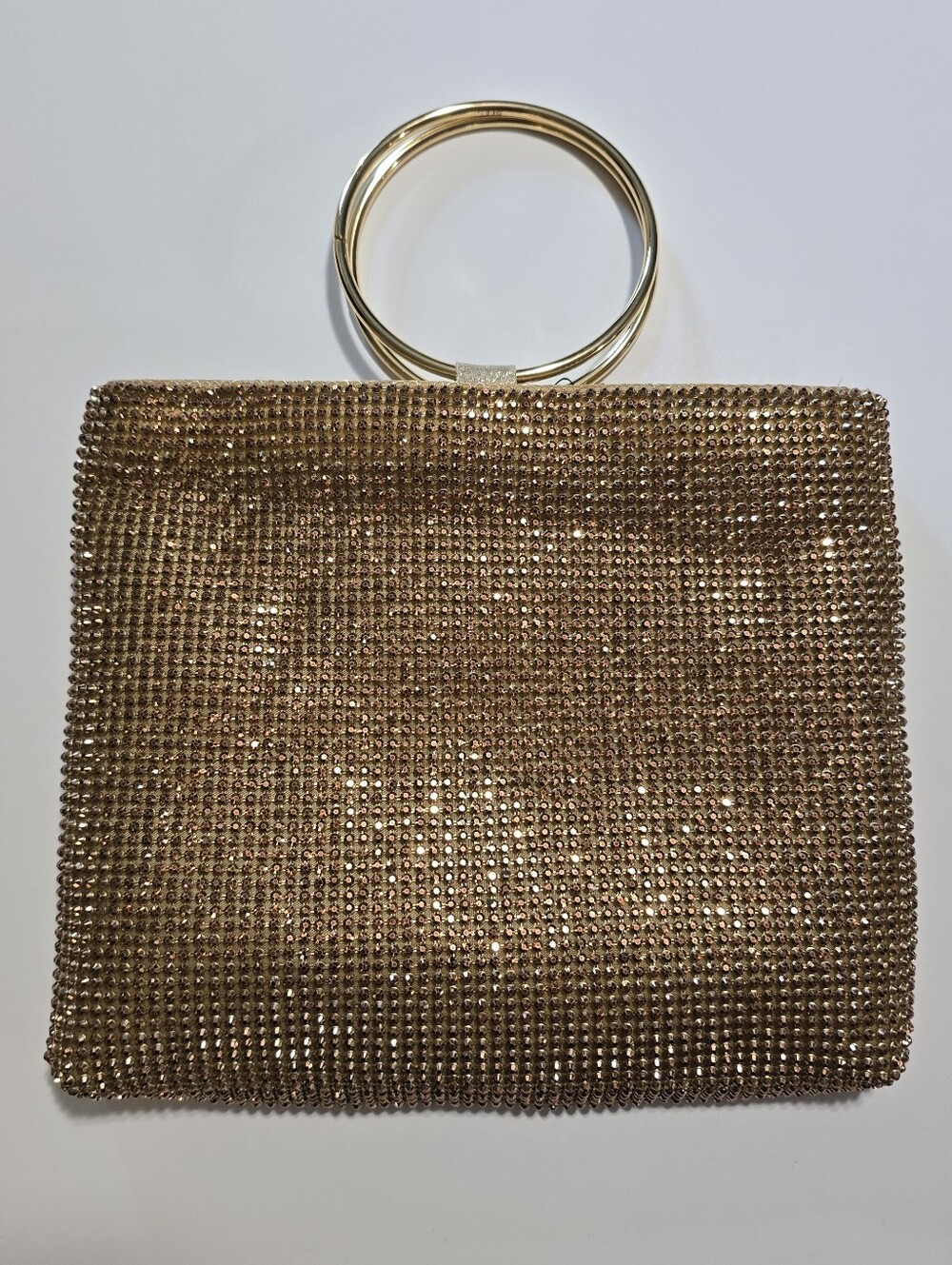 NWT SASHA NEW YORK Gold Crystal Ring-Handle Evening Clutch
